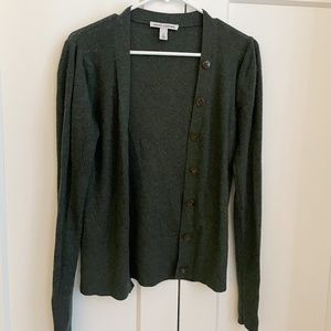 Autumn Cashmere Puff Sleeve Ribbed Cardigan Hunter Green Medium